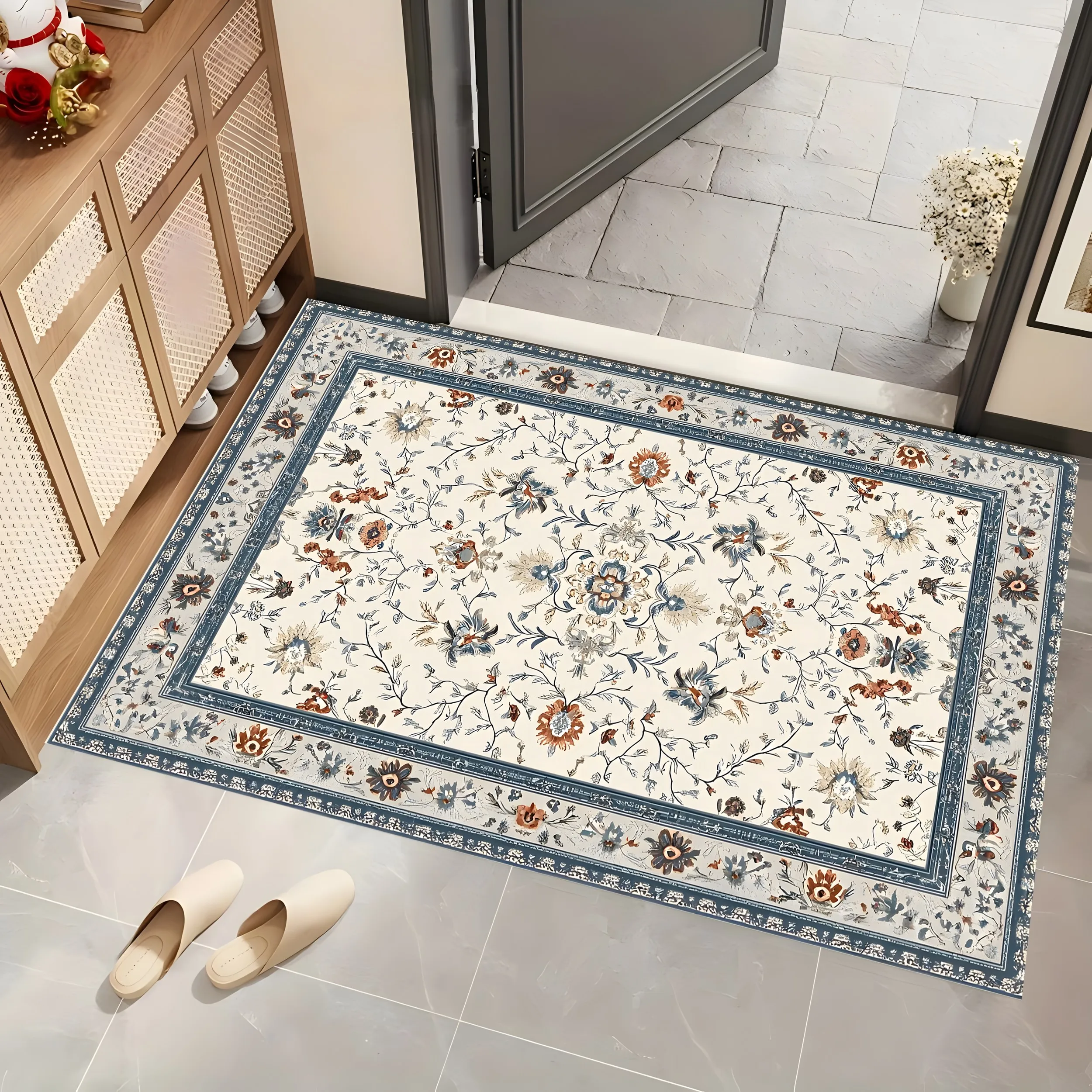 2D Persian Retro Symmetrical Floral Pattern Rug - Suitable for Living Room, Bedroom, and Coffee Table - Instantly Refreshes Fall/Winter Decor