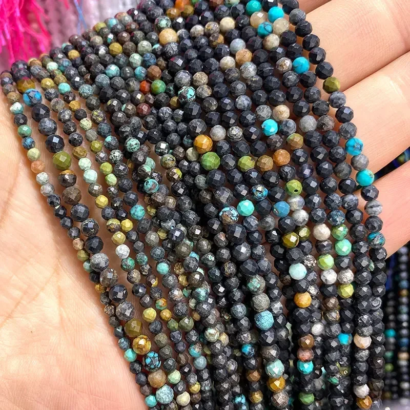 Wholesale 100% Natural Gem Stone African Turquoises Faceted Round Beads For Jewelry Making DIY Bracelet Necklace 2MM 3MM 4MM