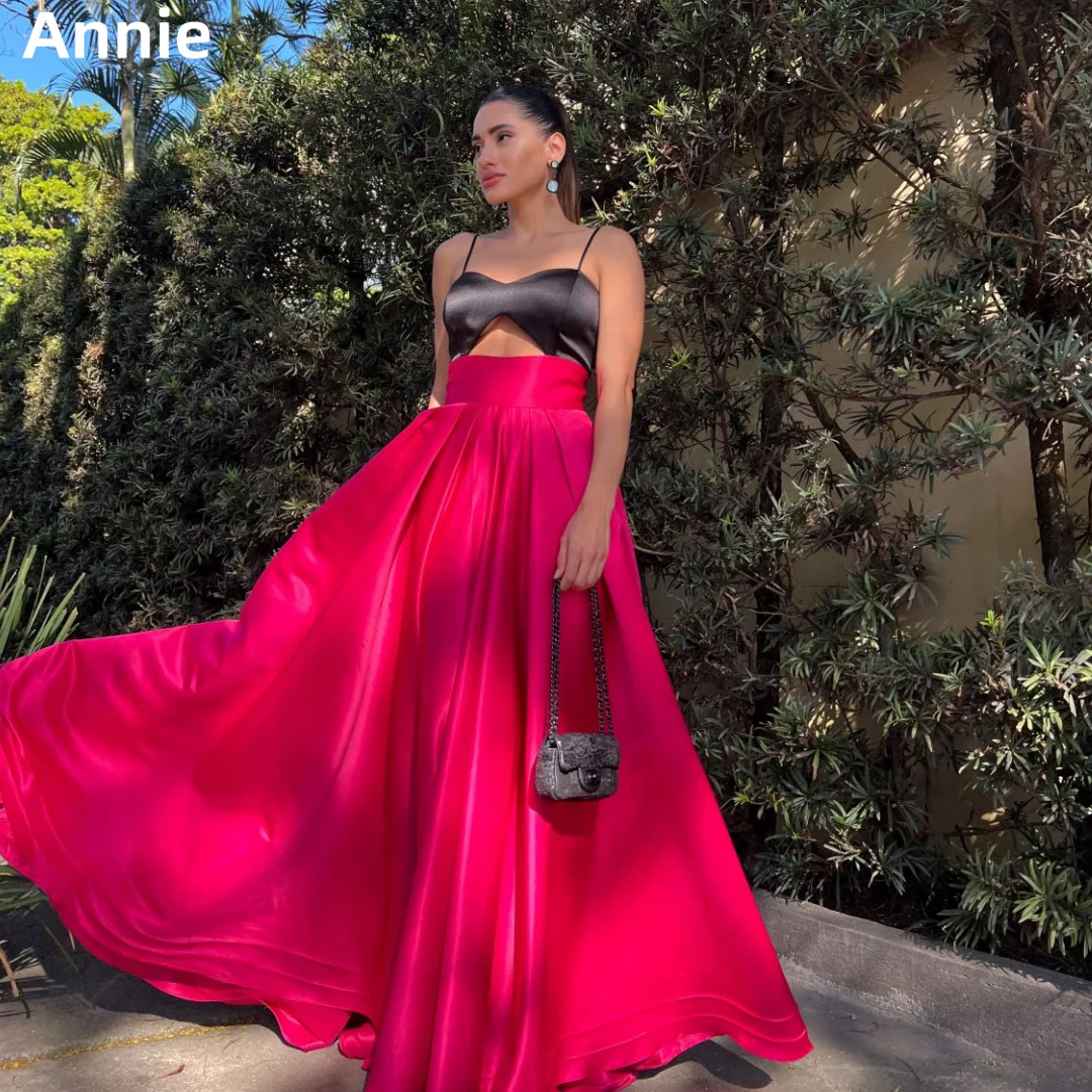 

Annie Black And Red Robes De Soirée Satin Hollow Prom Dresses A-line Spaghetti Straps EveningDresses Women Wedding Party Dress