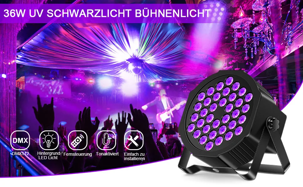 U'King 36 LEDs Par Bühnenbeleuchtung Publikum UV Schwarzlicht 36 W Par Beleuchtung DJ Lichter Party Licht für Disco Lichter Hochzeit Party – Detail 1