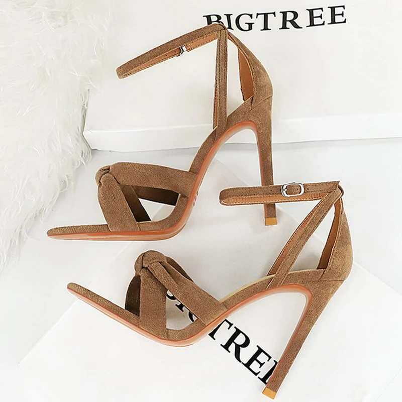 BIGTREE Shoes Women 11cm High Heeled Sandals Ladies Shoes Summer Stilettos Women Sandals Suede Woman Pumps High Heels 2023 New