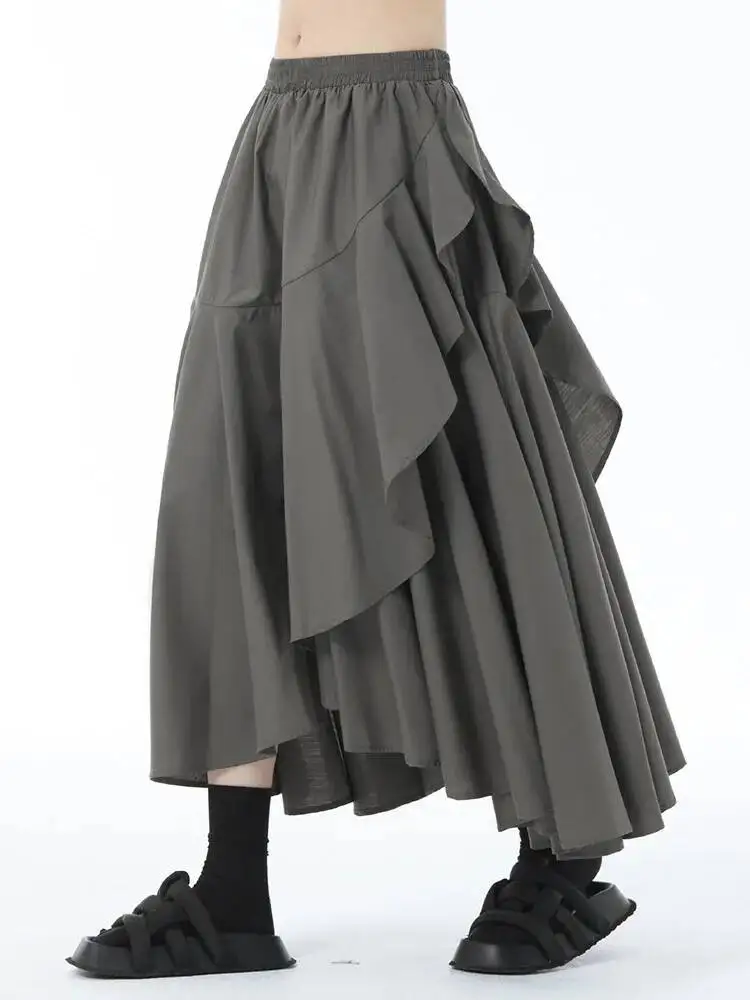 

Высокая эластичная талия, серая юбка трапециевидной формы с оборками и нерегулярным подолом, женская модная новинка весны и осени