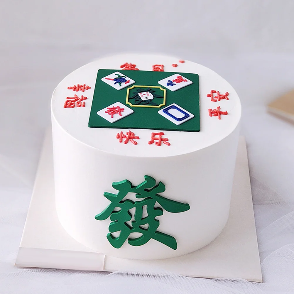 

3 pcs Soft Rubber Mahjong Decor Mini Cake Topper For Birthday Wedding Anniversary Party Baking Ornament Chinese Style Cupcake
