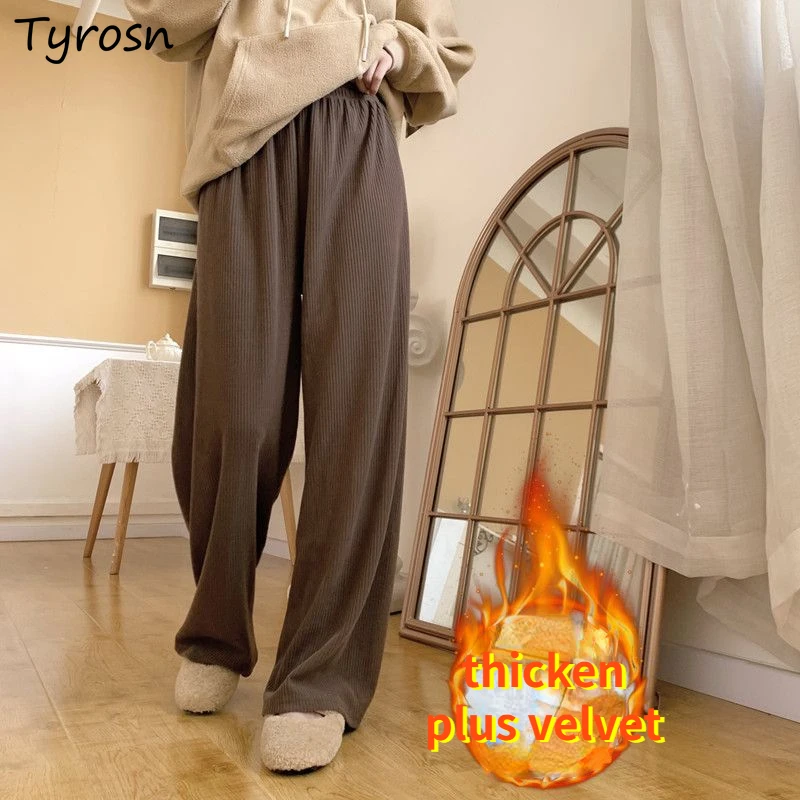 

Casual Pants Women Baggy Vintage Lazy High Waist Korean Style Plus Velvet Warm Wide Leg Trousers Streetwear All-match Mujer Chic