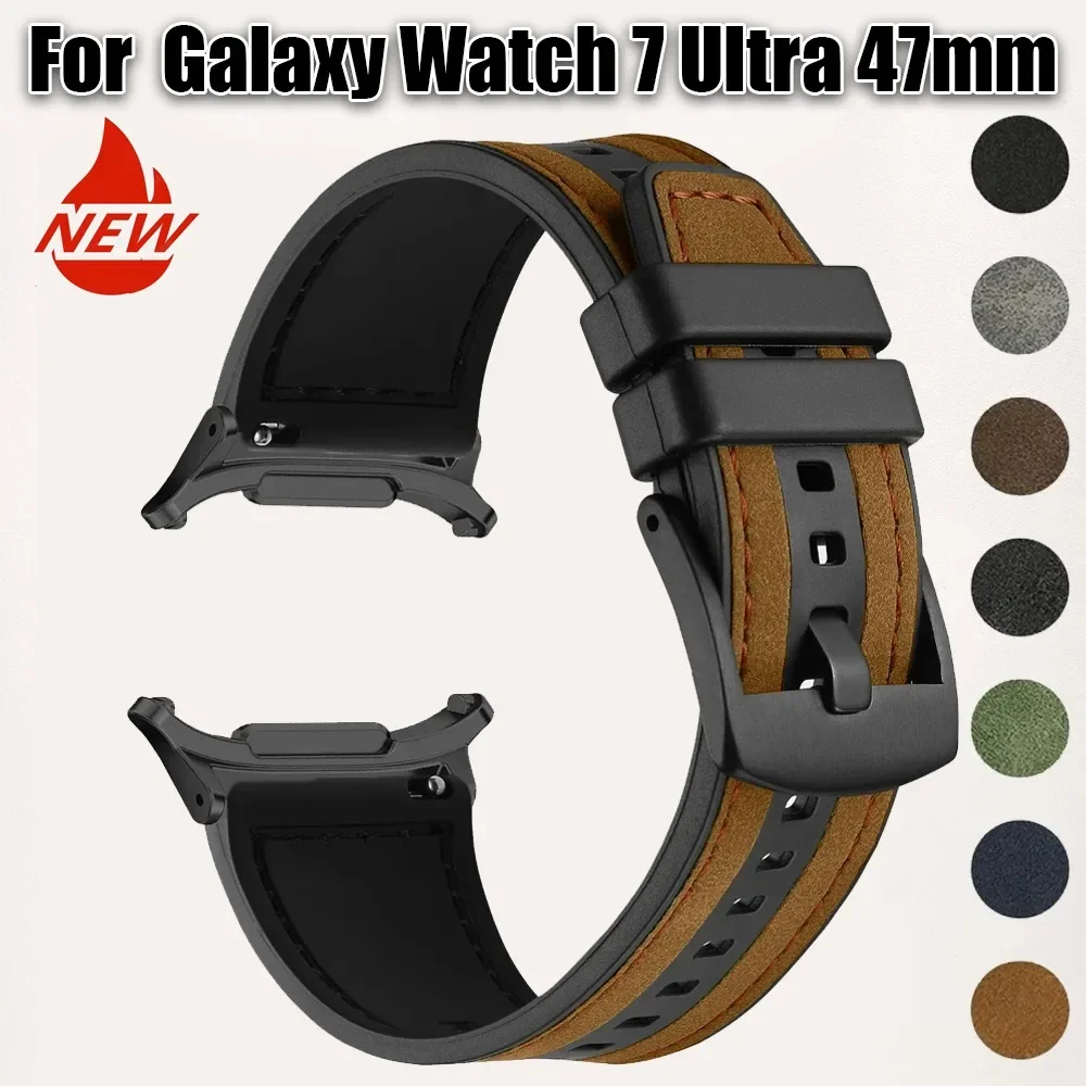 Correa de cuero para reloj inteligente, pulsera de silicona de repuesto para Samsung Galaxy Watch 7 Ultra, 47mm