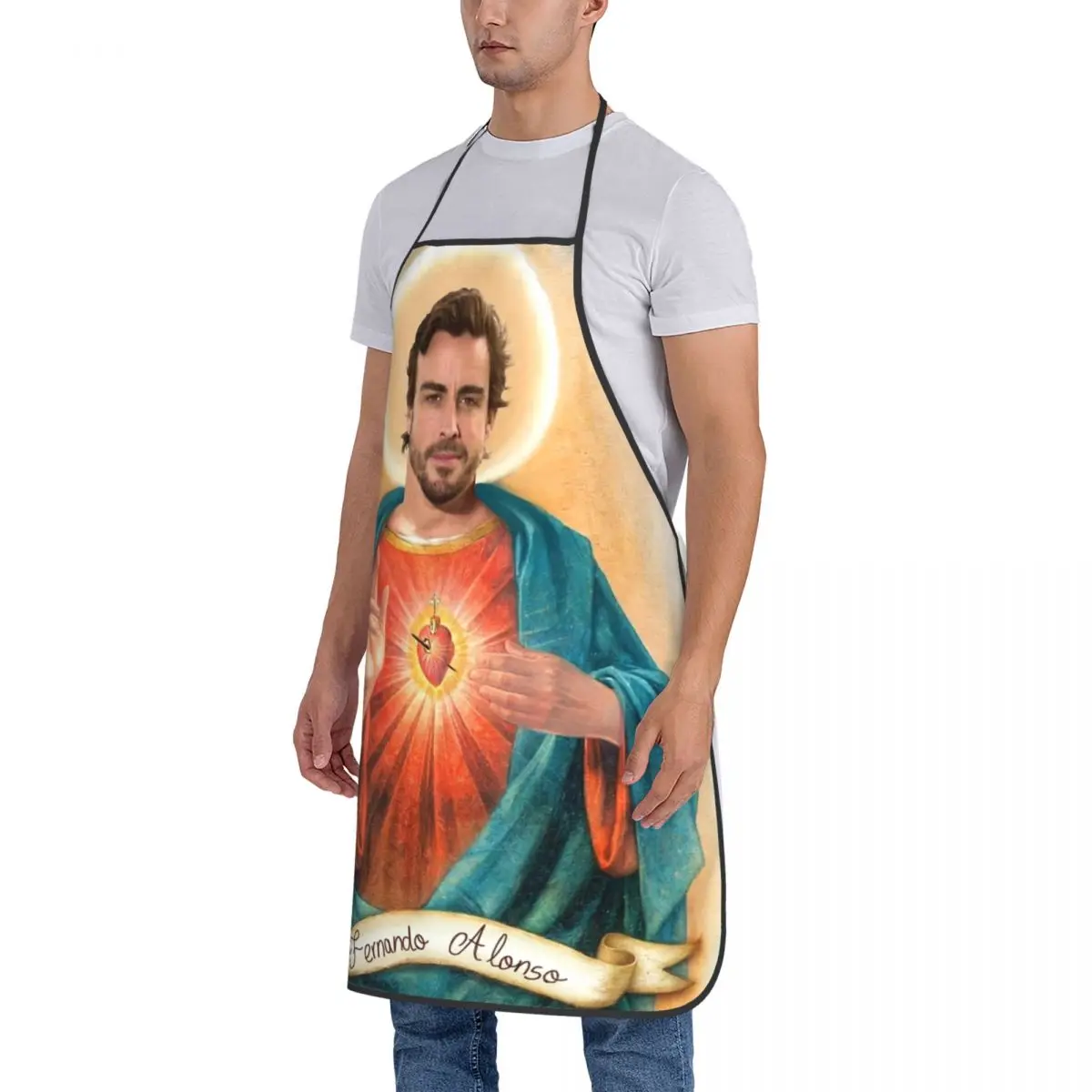 Fernando Alonso Saint Chef Apron Oil & Water Resistant Adjustable Neck Strap BBQ Aprons for Men Women Chef Gifts