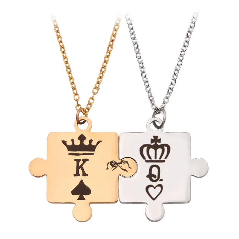 Letters K & Q Couple Necklaces with Crown Stainless Steel Tag Pendant Necklace King & Queen Dropshipping