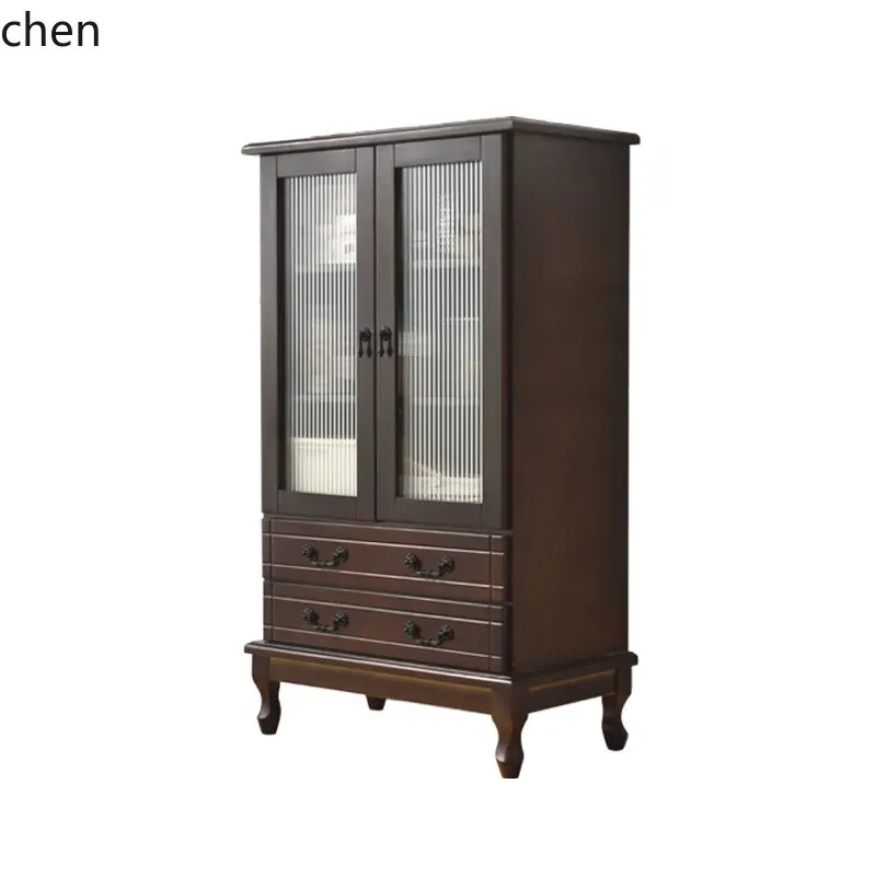 

QZT solid wood living room against the wall display dining side tea cabinet multi-functional glass wine cabinet