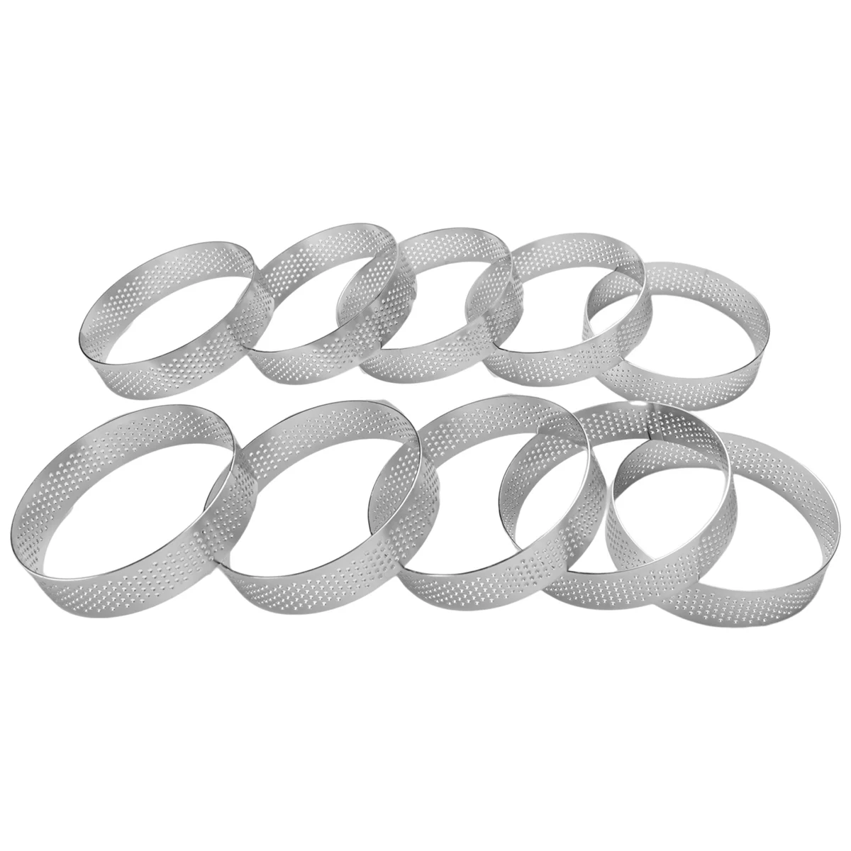 10 Pack Stainless Steel Tart Ring, Heat-Resistant Perforated Cake Mousse Ring, Round Ring Baking Tools, 8cm