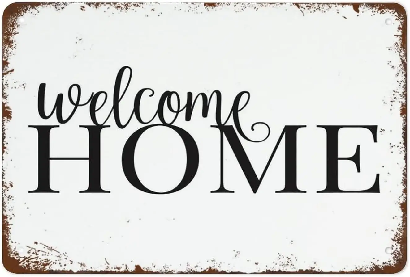 Vintage Metall Zinn Zeichen willkommen Home Entry Zeichen Gästezimmer Dekor Schwarz-Weiß-Druck Bauernhaus Zeichen Dekor geeignet für Zuhause und