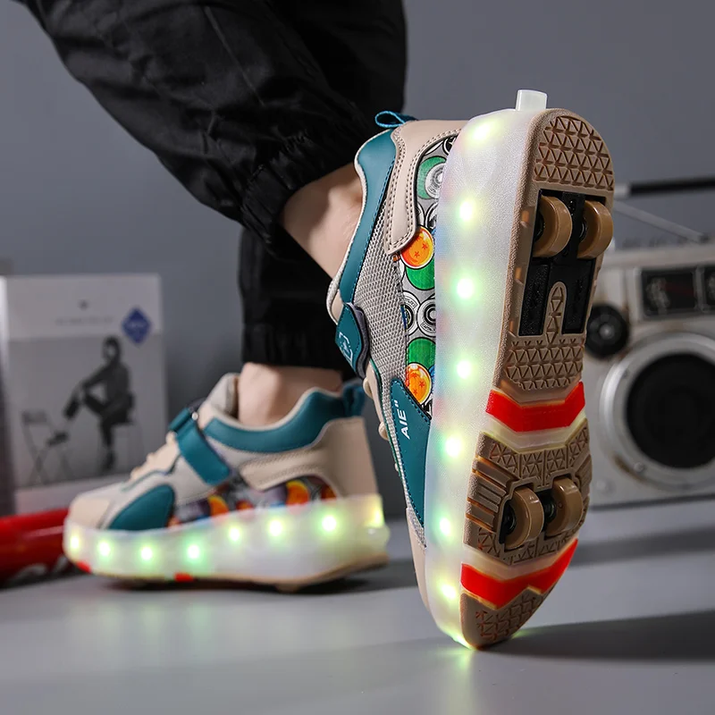 Youth Roller Shoes With 4 Wheels Retractable LED Lights Running Children Street Flashing Deformation Fashion Casual Skate Shoes view 5