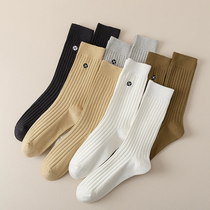 

3 Pairs Men's Socks Autumn Winter Pure Cotton Men's Socks Solid Color Business Socks Joker High Socks