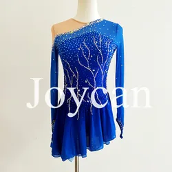 JoyCan Ice Figure  Skating  Dress Girls Blue Spandex Stretchy Mesh Competition Dance Wear Customized H1189