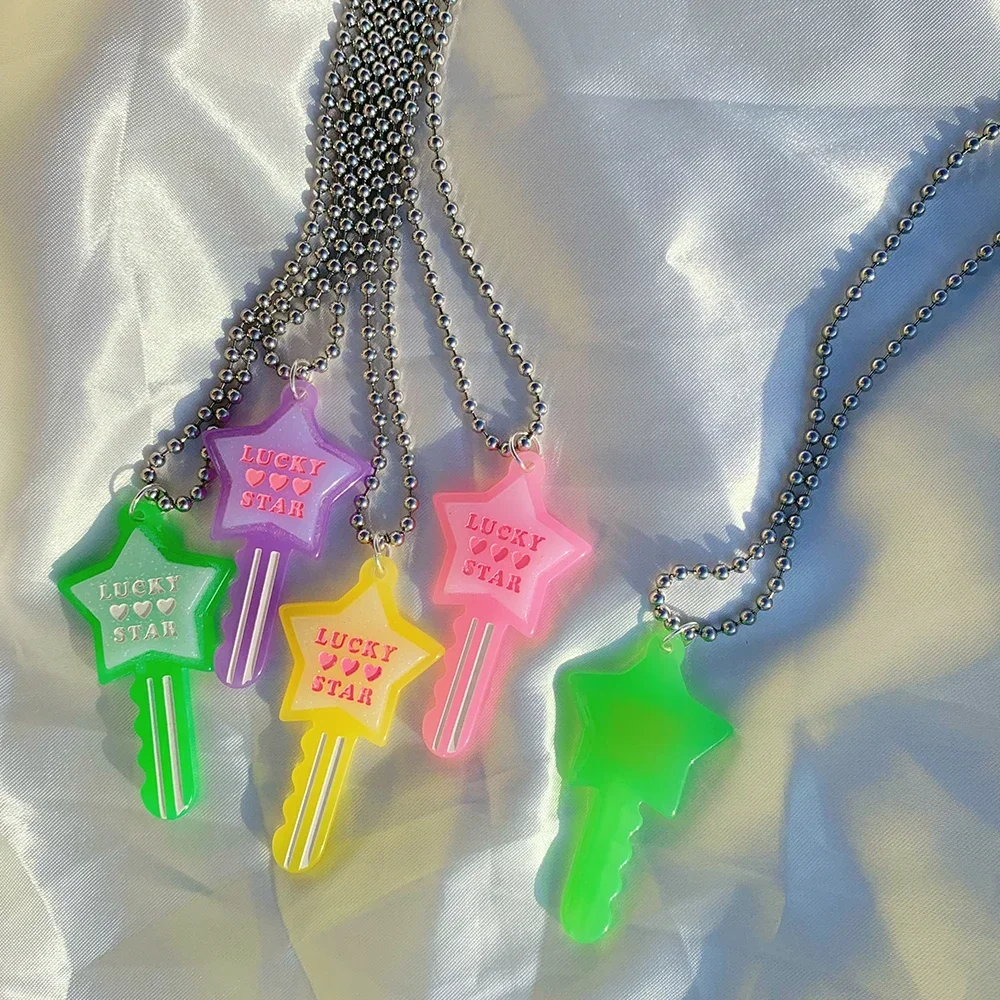 Y2K Accessories Rainbow Letter Star Necklace for Women Harajuku Kawaii Aesthetic Pendant Necklace Pink Heart Egirl Jewelry 2000s