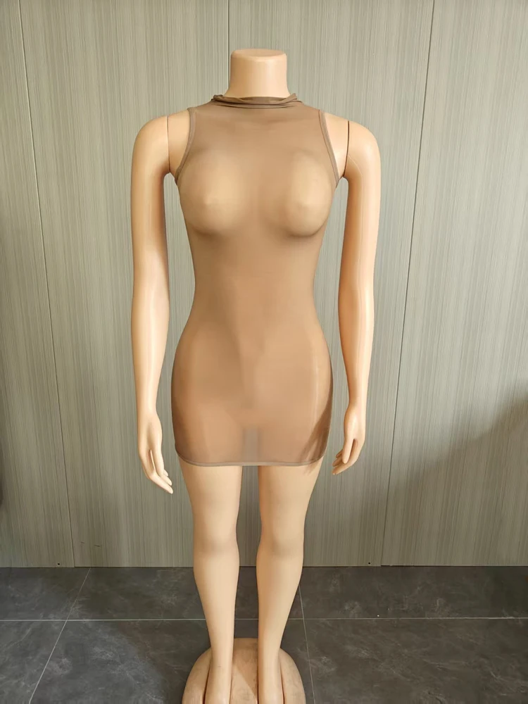 Sexy Mesh Durchsichtiges Kleid Damen Hottie Mode Ärmellos Dehnbar Figurbetont Coquette Mitternachts-Street-Party Club Bodycon Kleider – Detail 12