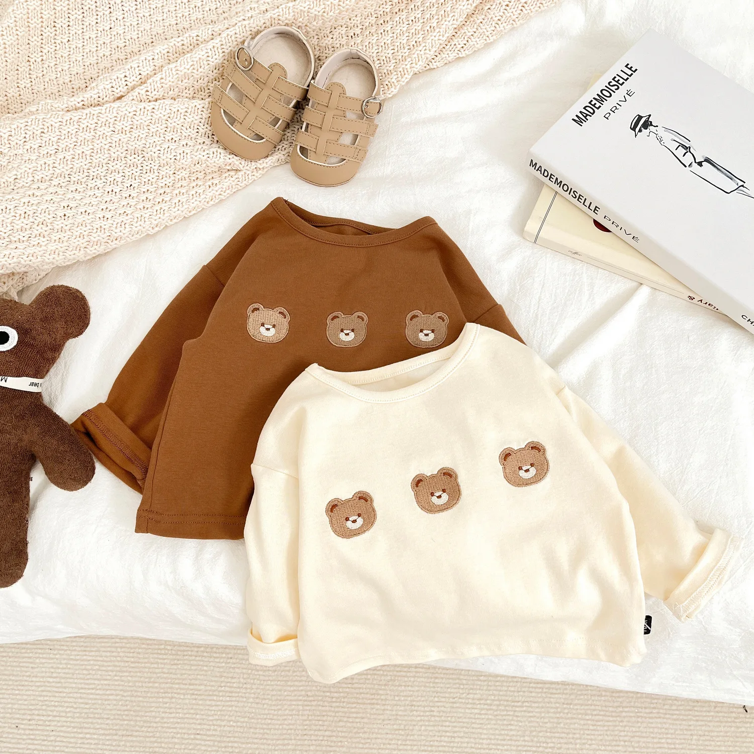 

2024 Autumn New 0-3y Girls Cute Bears Long Sleeves T-shirt Baby All-match Bottoming Shirt Boy Fashion Comfortable Cotton Tops