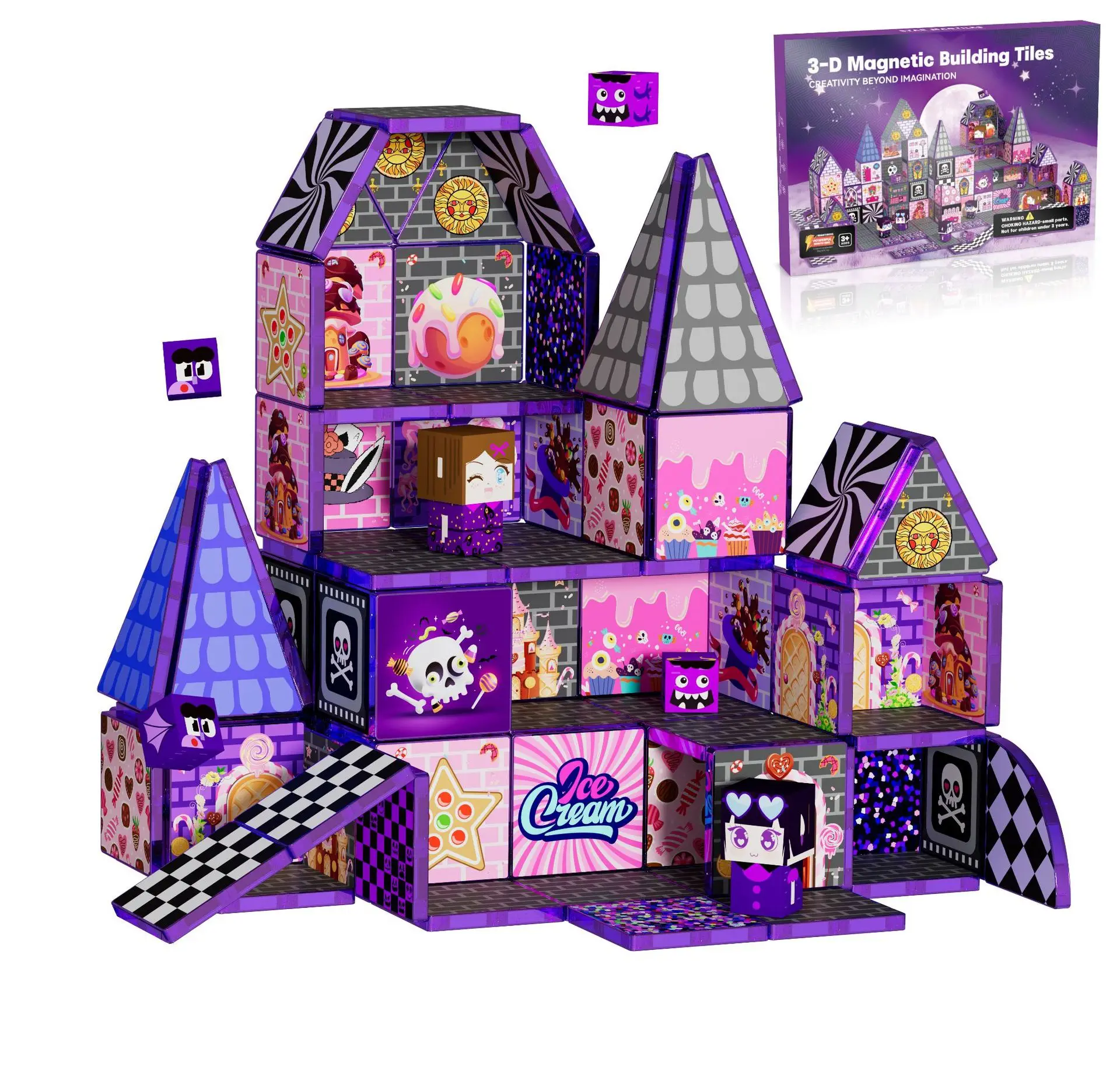 บล็อกแม่เหล็ก ตัวต่อบ้านตุ๊กตา ของเล่นตัวต่อแม่เหล็กสำหรับเด็ก ของเล่น STEM แม่เหล็ก ของขวัญวันเกิดสำหรับเด็กอายุ 3 ปีขึ้นไป ปราสาทผีสิง