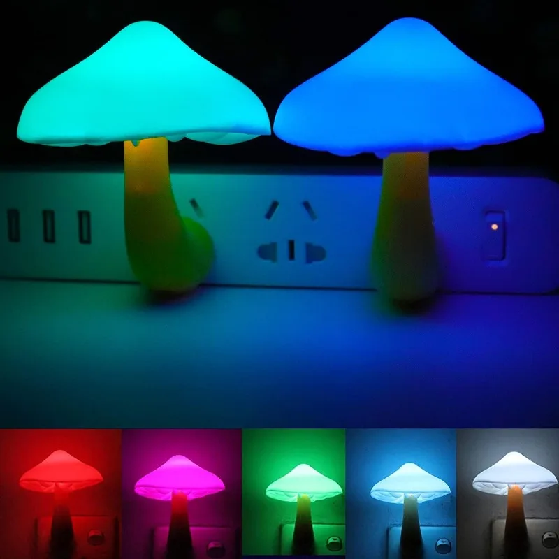 LED Nachtlicht Plug in Lampe 7-Farben-Änderung niedlichen Pilz Lichtsensor Nachtlichter für Erwachsene Kinder Nachtlicht