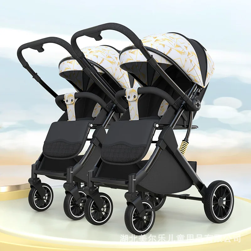 Two-way Twin Baby Carriage Lightweight Foldable Newborn Stroller High Landscape Stroller Can Sit and Lie Down Shock Absorption