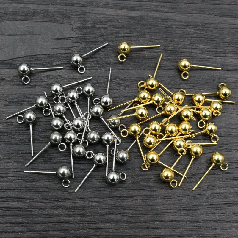 30 sztuk 3/4/5/6mm 316 ze stali nierdzewnej szpilki z kulką ustalenia Stud kolczyk podstawowe szpilki korki złącze dla majsterkowiczów tworzenia biżuterii