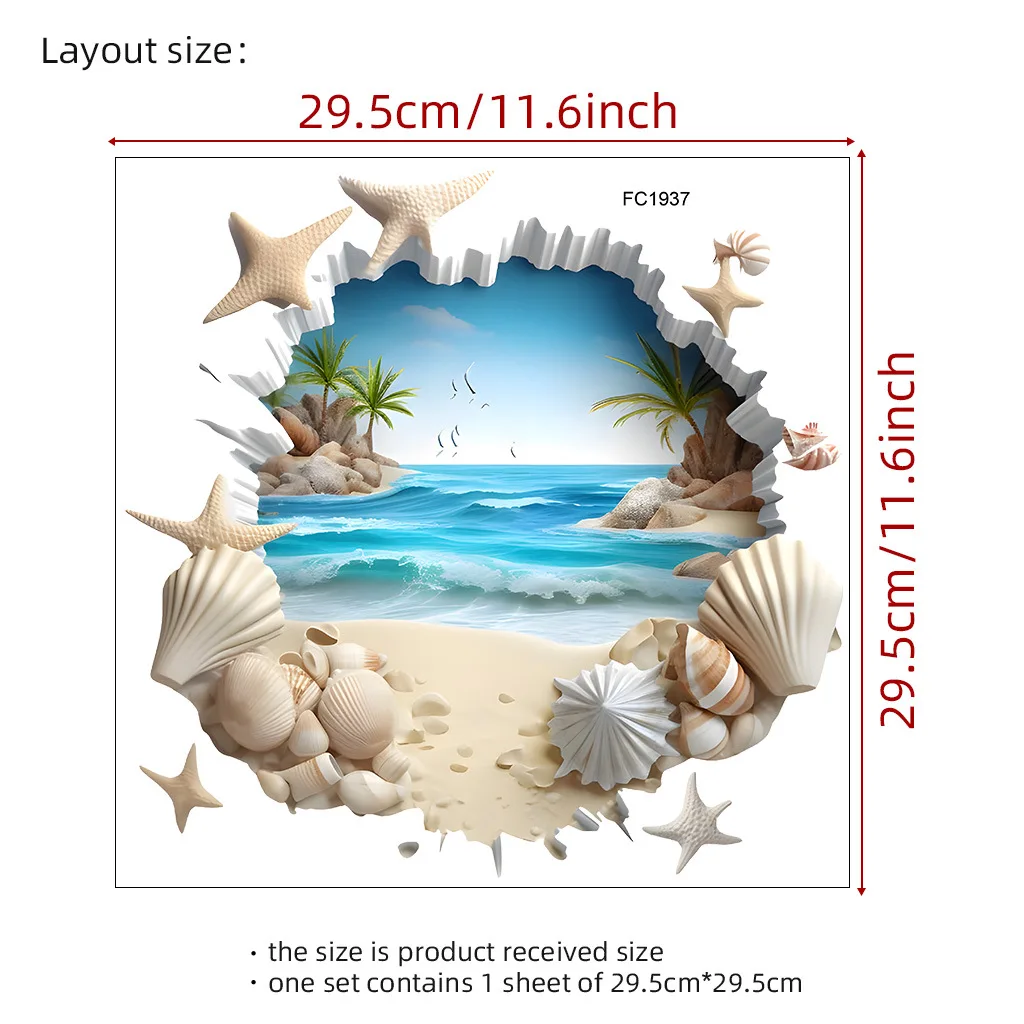 1 Stück Exquisiter Muschel-PVC-Toilettenaufkleber für Strand und Meer, Wasserdichter Selbstklebender Dekorativer Wandaufkleber für Badezimmer – Detail 1