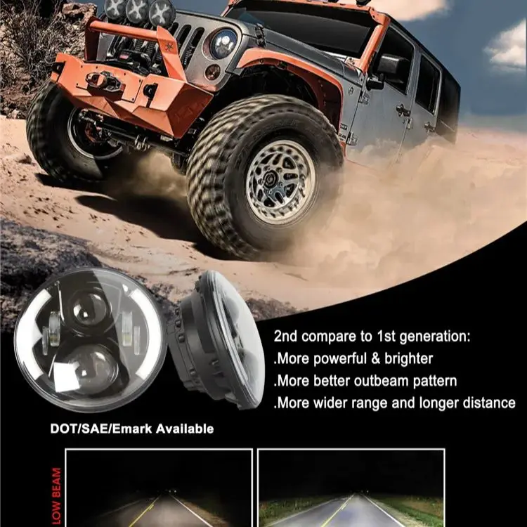 

7 Inch Headlight Headlamp with Ring 1 Pair for Jeep Wrangler JK 2007-2017 LANTSUN J222