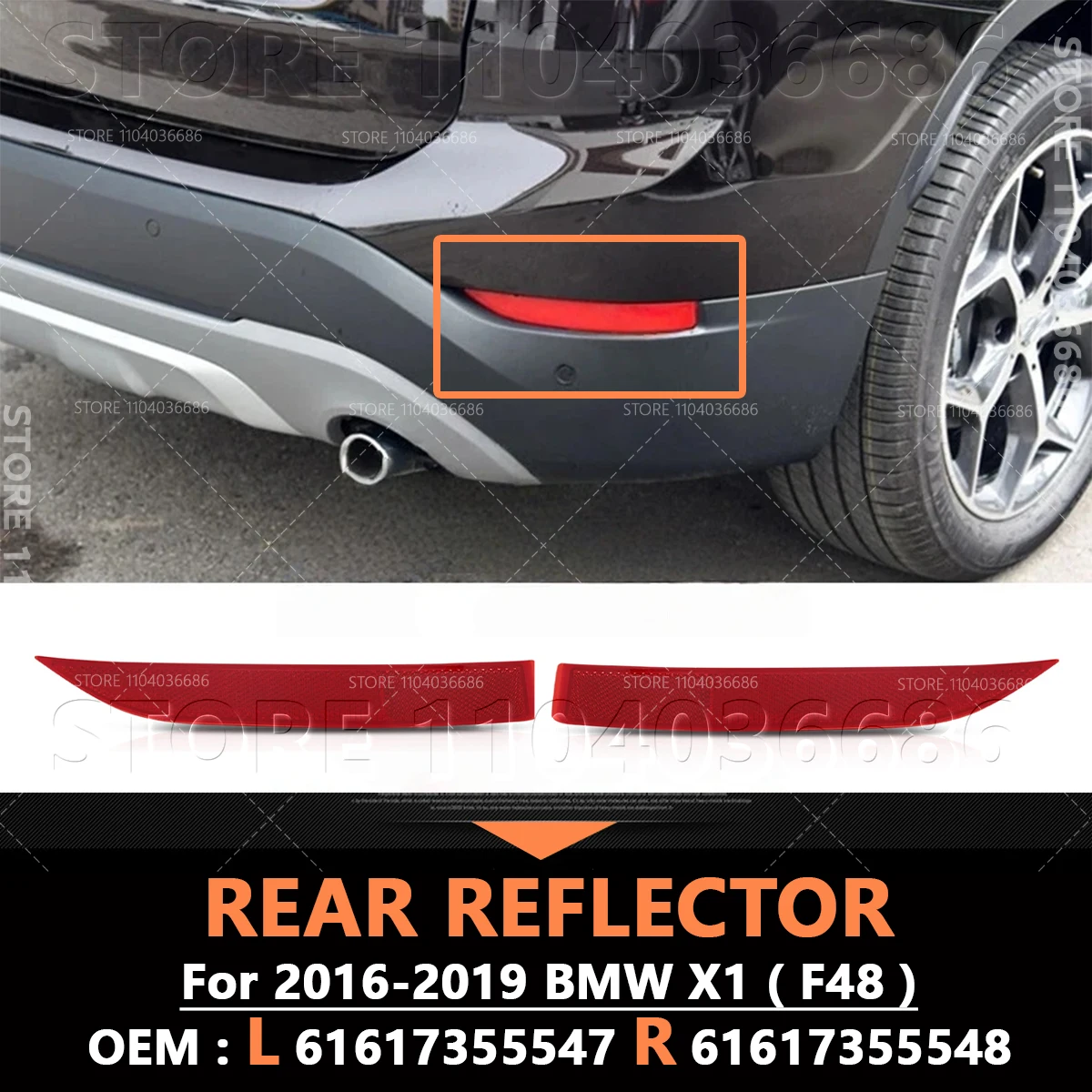 

For 2016-2019 BMW X1 28i 28ix (F48) Rear Bumper Lamp Reflector Tail Brake 61617355547 61617355548