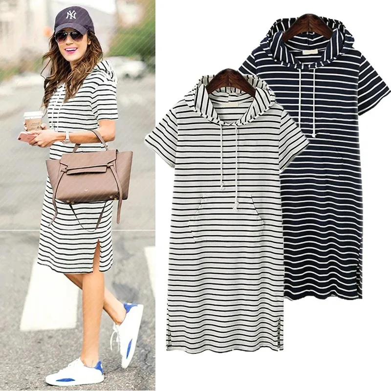 

Summer Casual Striped Maternity Dress Women's Short Sleeve Knee-Length Pleated Pregnancy Pink for Baby Shower