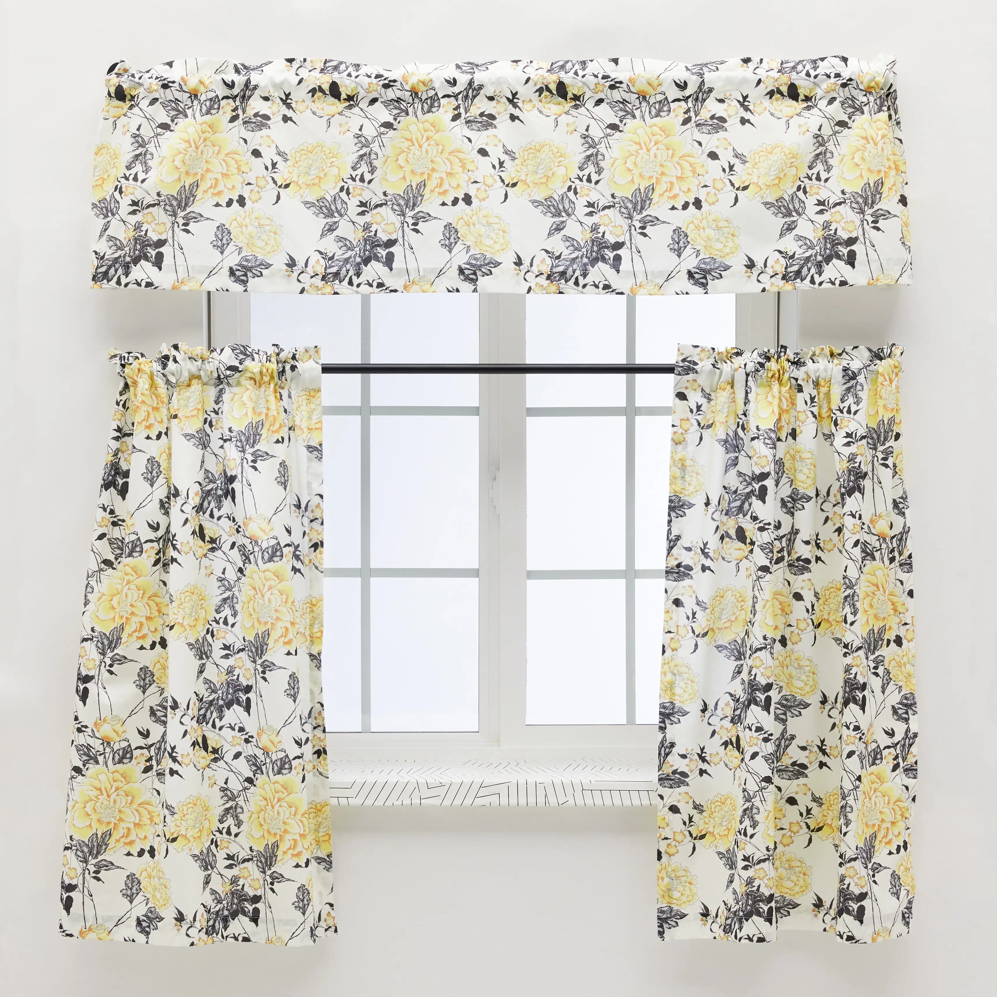 

Vintage Floral Tier and Valance Yellow Set by