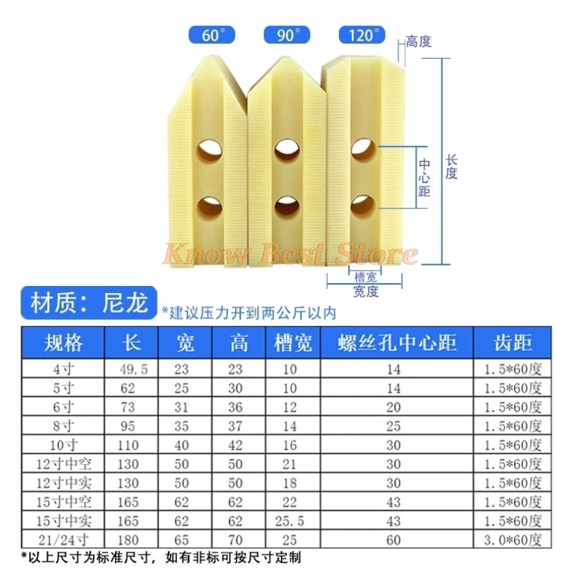 1 Set CNC Lathe Nylon Hydraulic Chuck Soft Jaws Three-jaw Jaws Plastic Oil Hydraulic Claw 4/5 /6/8/10/12inch  60/90/120 Degree