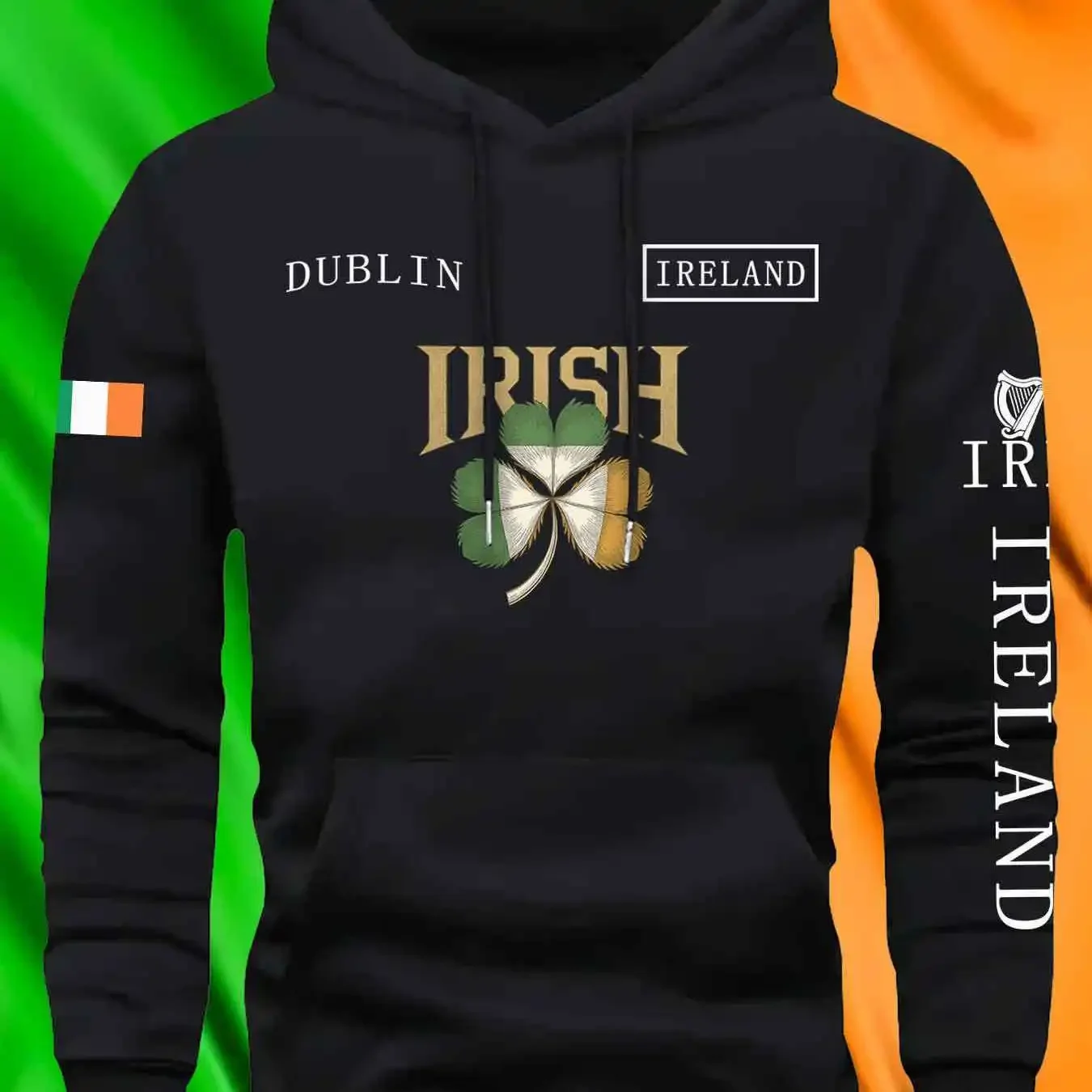 Sweat-shirt unisexe confortable avec un imprimé créatif du drapeau irlandais, style européen et américain tendance. Une excellente option cadeau.