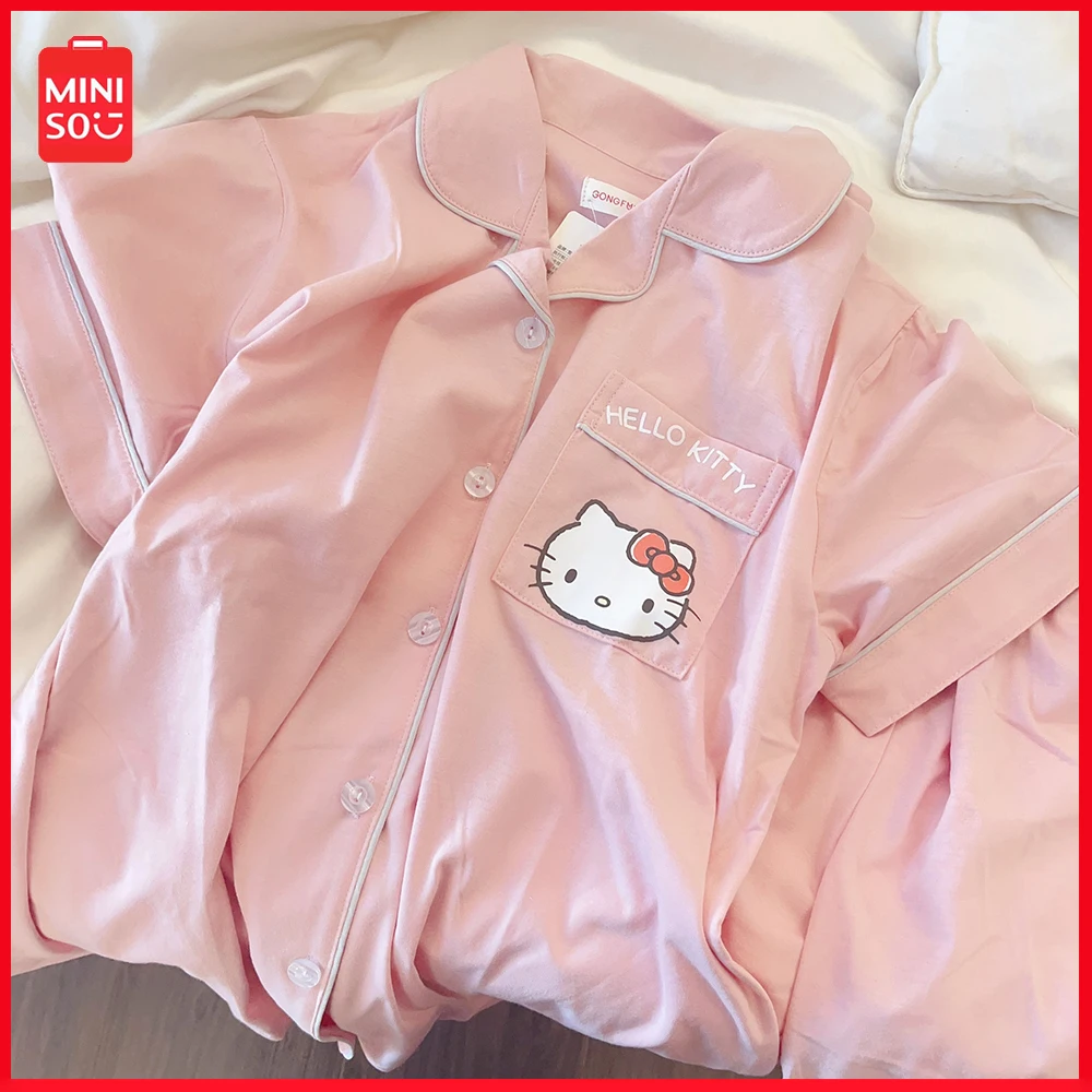 Pajamas Set Comfortable Women\\\'s Clothing Hellokitty New Sanrio Anime Kuromi Kawaii Girls Summer Short-Sleeved Casual Suit Gifts