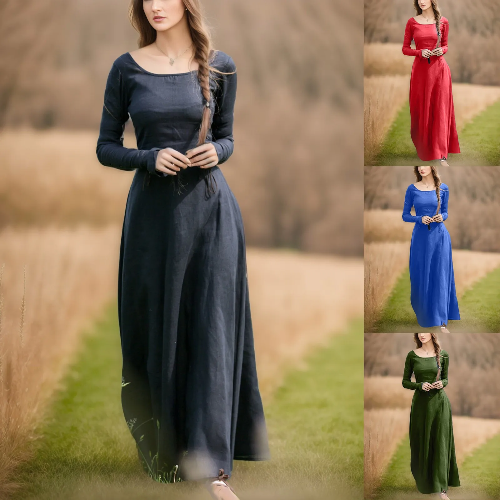 Medieval Long Sleeve Maxi Dress Women Robe Vintage Fairy Elven Dress Renaissance Gothic Clothing Fantasy Ball Gown Cosplay Dress