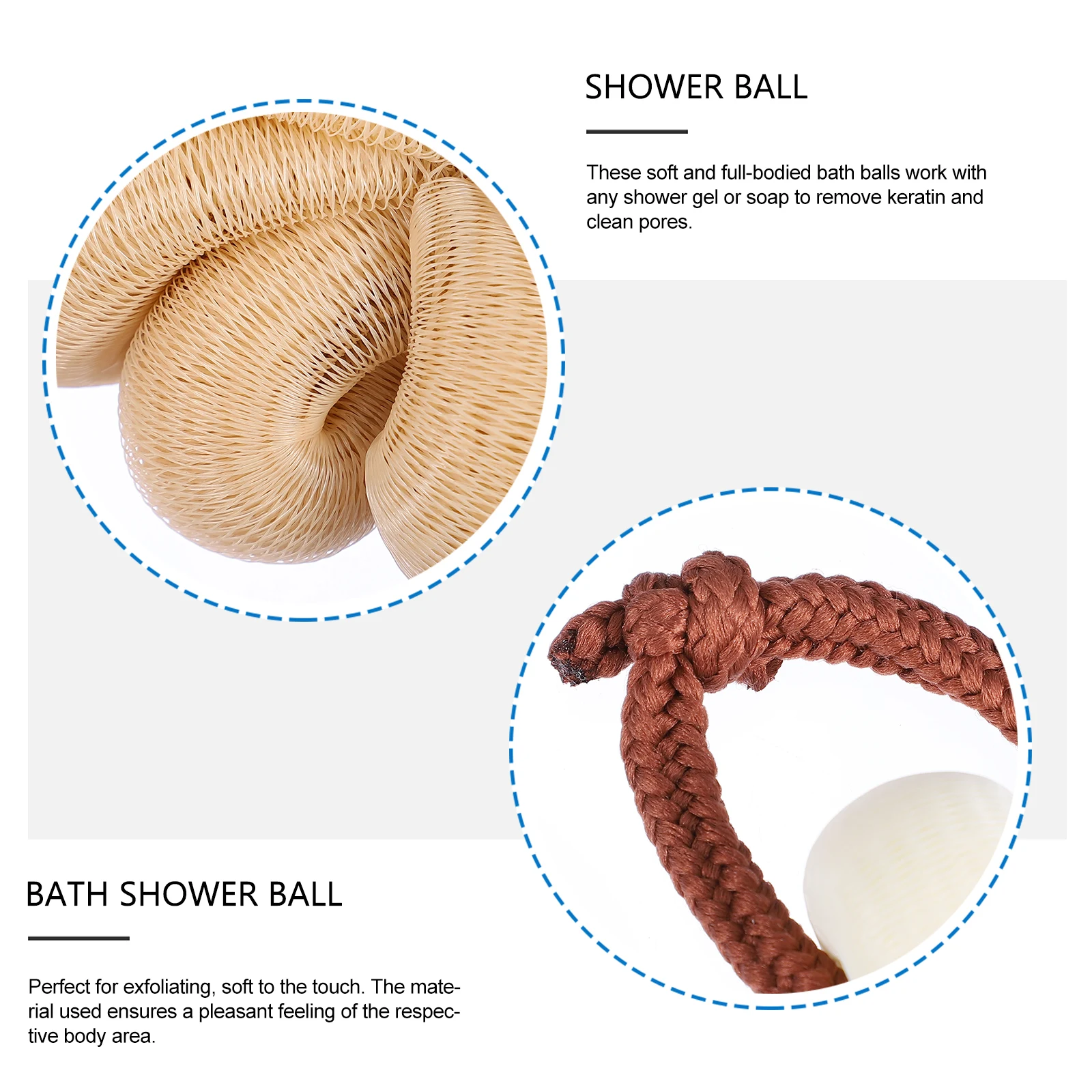 

4pcs Bath Ball Scrubber Exfoliating Shower Ball Cleansing Bathing Accessories Body Scrub Mesh Hanging Rope Travel Home Use