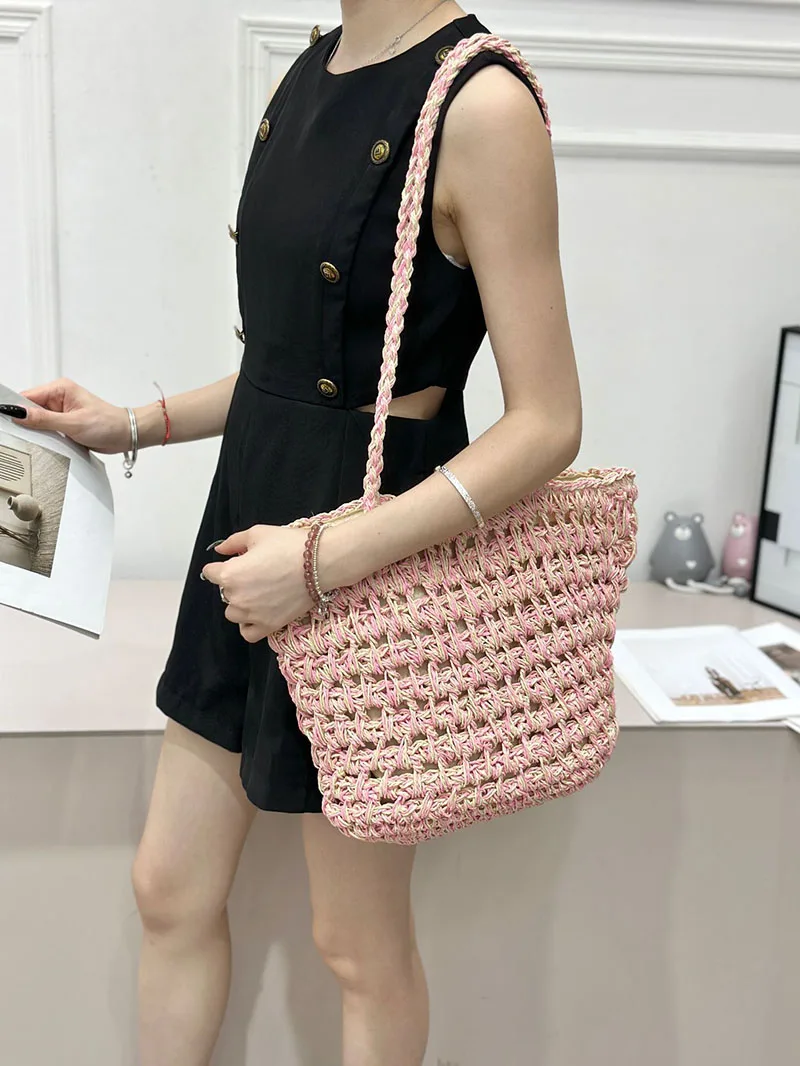 

Large Capacity Shoulder Casual Beach Bag Straw Tote Bags For Women Luxury Designer Handbag And Purse New In Handmade Weave