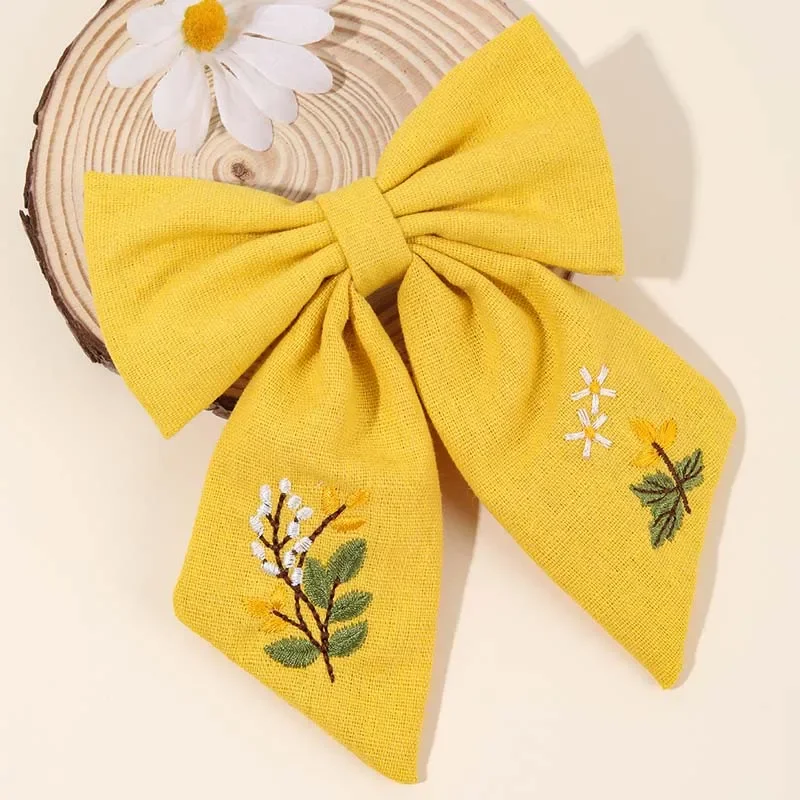 ncmama New Flower Embroidery Hair Bow Clips Fashion Daisy Butterfly Hairpin Sweet Girls Hairgrips Kids Headwear Hair Accessories