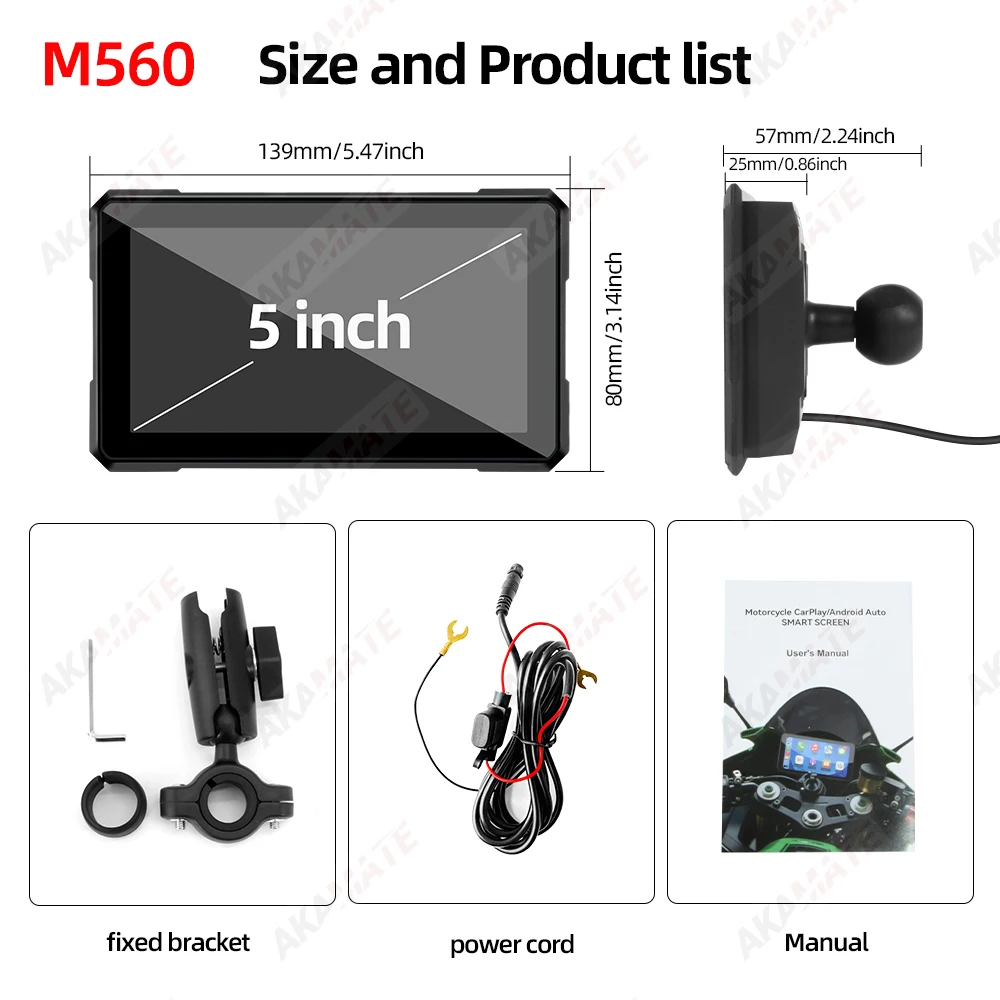 Motorrad Drahtloses CarPlay Android Auto GPS-Navigationsdisplay Tragbar 3,4" 5" 6" 7" Wasserdichter IPS-Bildschirm Bluetooth – Detail 10