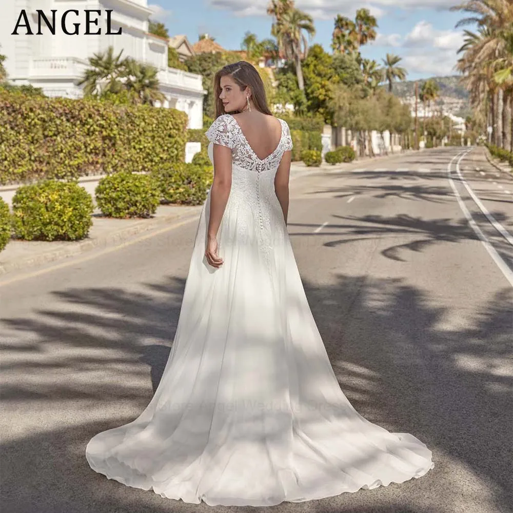 ANGEL Customized Exquisite Plus Size Wedding Dress 2026 A-Line V-Neck Long Bridal Gowns Applqiues Short Sleeves Vestido de Novia