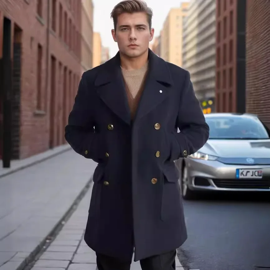 British Style New Men’s Clothing Mid-length Double Breasted Woolen Coat Autumn Winter Jackets Trench Coat Business Male Clothing 2 British Style New Men's Clothing Mid-length Double Breasted Woolen Coat Autumn Winter Jackets Trench Coat Business Male Clothing 2