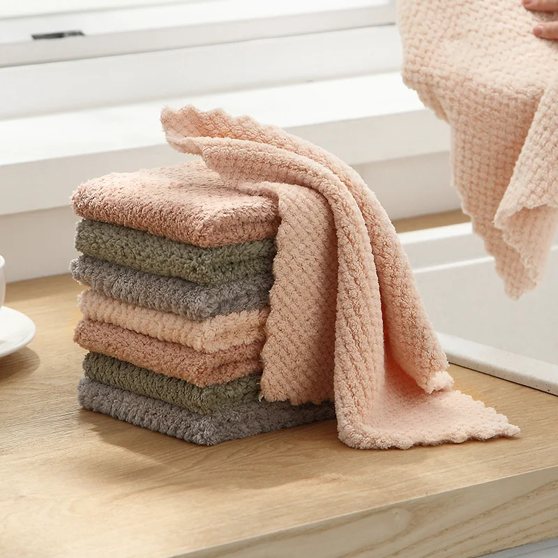 Paño de Limpieza de Felpa a Cuadros de Coral, Paño de Microfibra Absorbente y Grueso para Platos, Paño de Cocina para Eliminar Manchas de Aceite