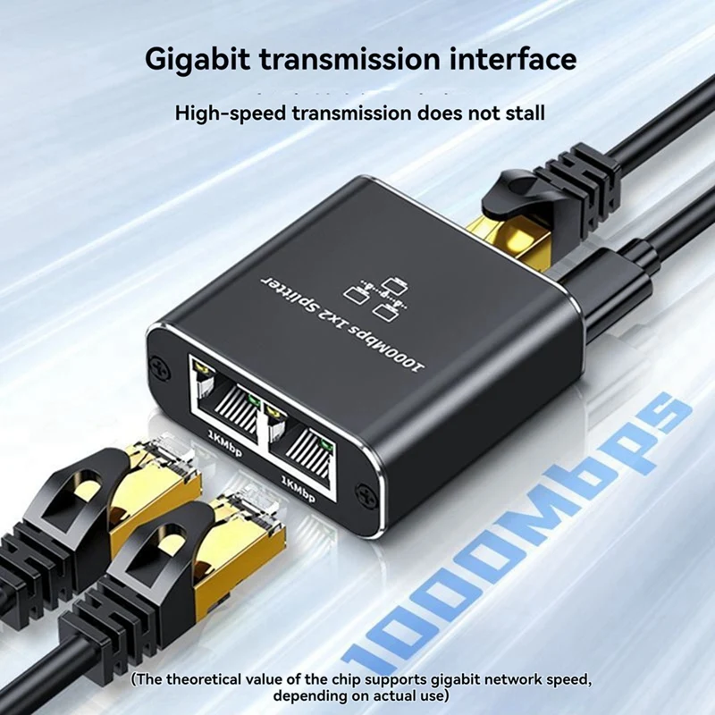 1 In 2 Out Gigabit Ethernet Splitter 1000Mbps High Speed RJ45 Network Extension Cable Connector Cat5/5E/6/7/8 Splitte