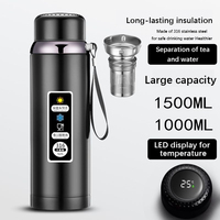 600-1500ml 316 Stainless Steel Thermos Bottle LED Temperature Display Vacuum Flask With Tea Separation Filter Leakage-proof Cup