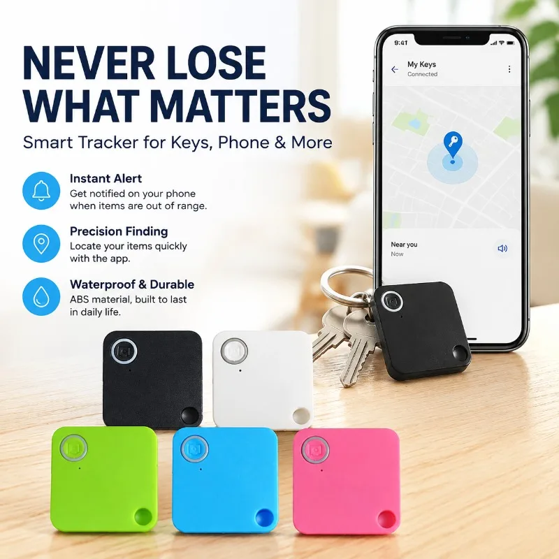 Bluetooth Smart Anti-Loss Tracker Alarm for Phone Keys, ABS Waterproof Finder with APP Alert, Precision Locator for Preventing