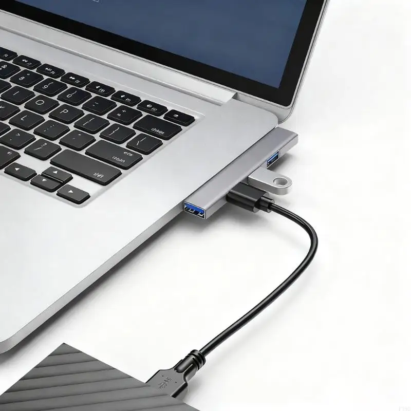 공간 절약 직각 알루미늄 USB 허브 4 포트 USB3.0 유형 C 고속 데이터 전송 금속 구조 플러그 앤 플레이 F19E