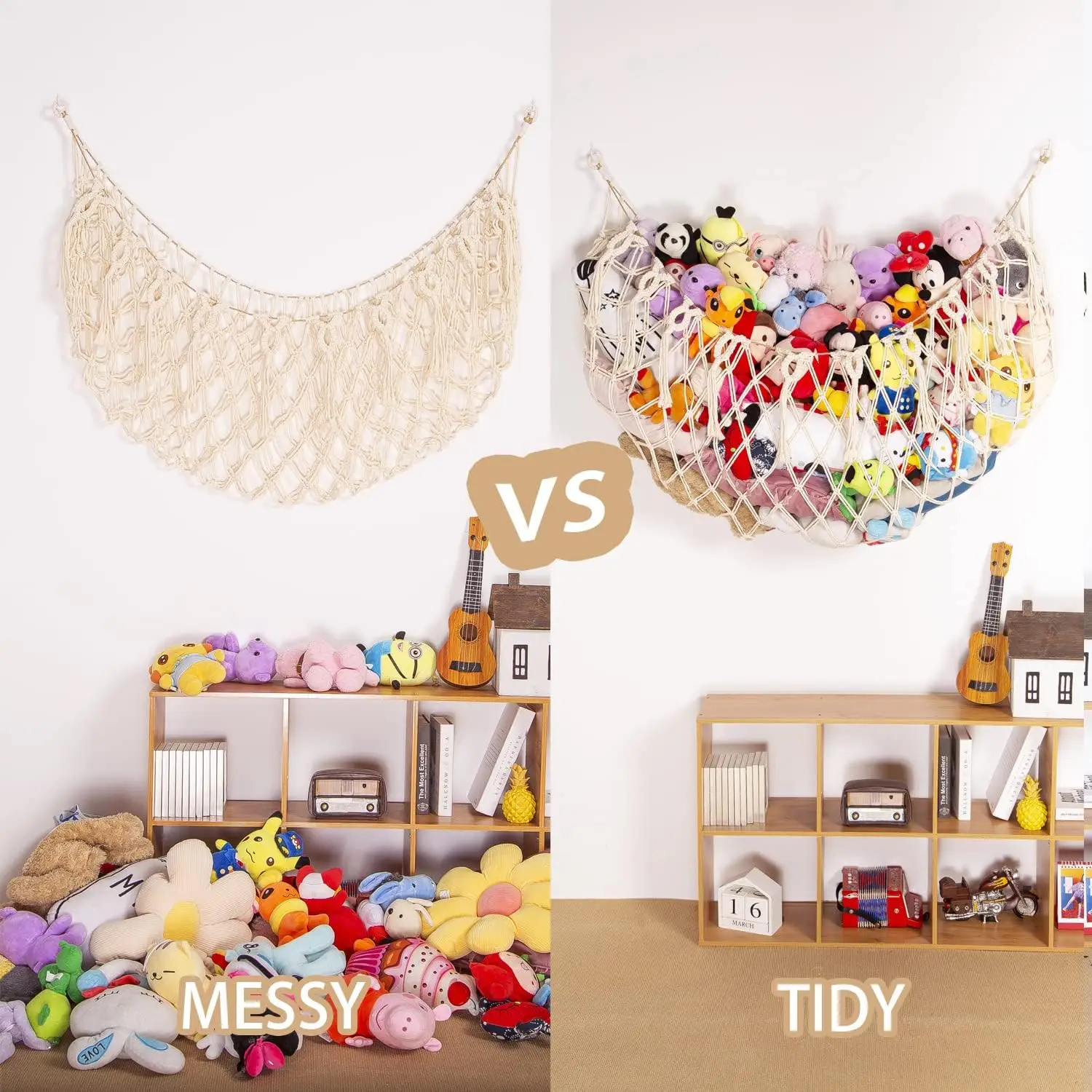 Macrame Stuffed Animal Storage Net for Wall Hanging Plush Toy Organizer with Tassels view 4
