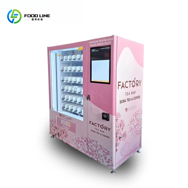 Touchscreen Healthy Meal Vending Machine for Shopping Malls Accepting Coin QR Code Token Payments Made Metal Steel FL Customized