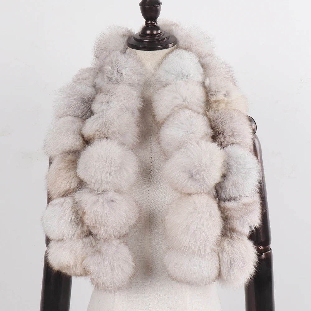 

New Arrival Women 100% Natural Real Fox Fur Scarf Winter Lady Warm Fluffy Real Raccoon Fur Scarves Pompoms Genuine Fur Mufflers