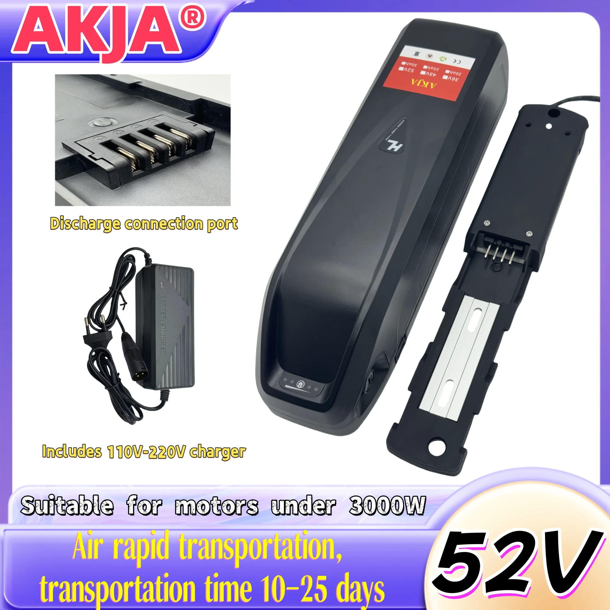 

Air fast transportation，New Full Capacity Power，18650 Hailong Battery，52V 20AH Lithium Battery Pack，Suitable for 250-3000W