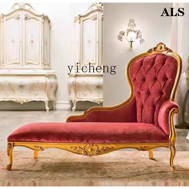 

TWR solid wood carving flower concubine chair velvet cloth couch living room furniture villa sofa recliner