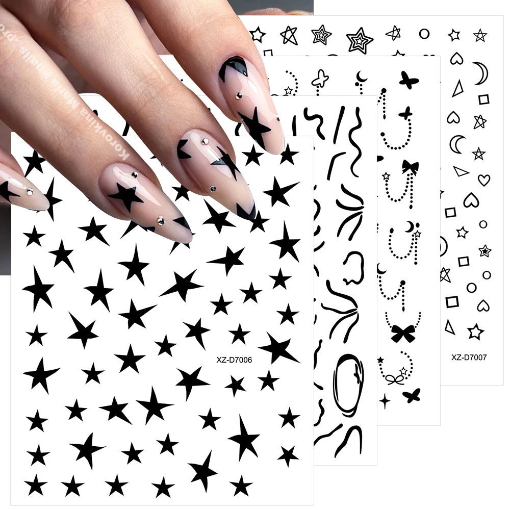 12 pezzi di motivi geometrici 3D adesivi per unghie freddi neri cursori autoadesivi per forniture per unghie acriliche decorazioni per unghie fai da te in stile Y2K *